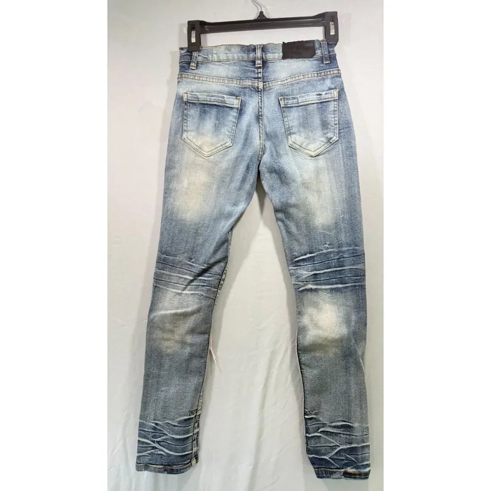 Evolution In Design Boys Jeans Size 14 Blue Used Distressed Orange Patch Ripped